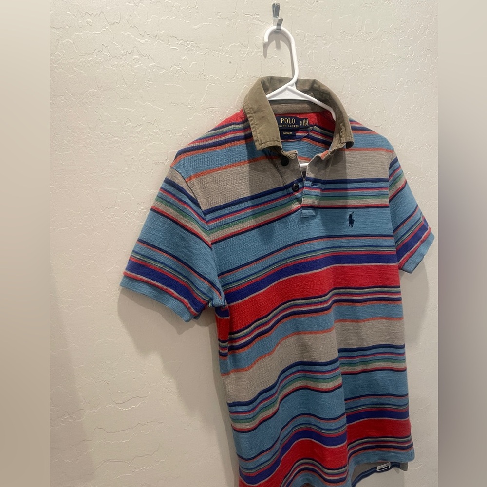 Polo Ralph Lauren Mens Striped Short Sleeve Polo Shirt Custom Fit Size SMALL
